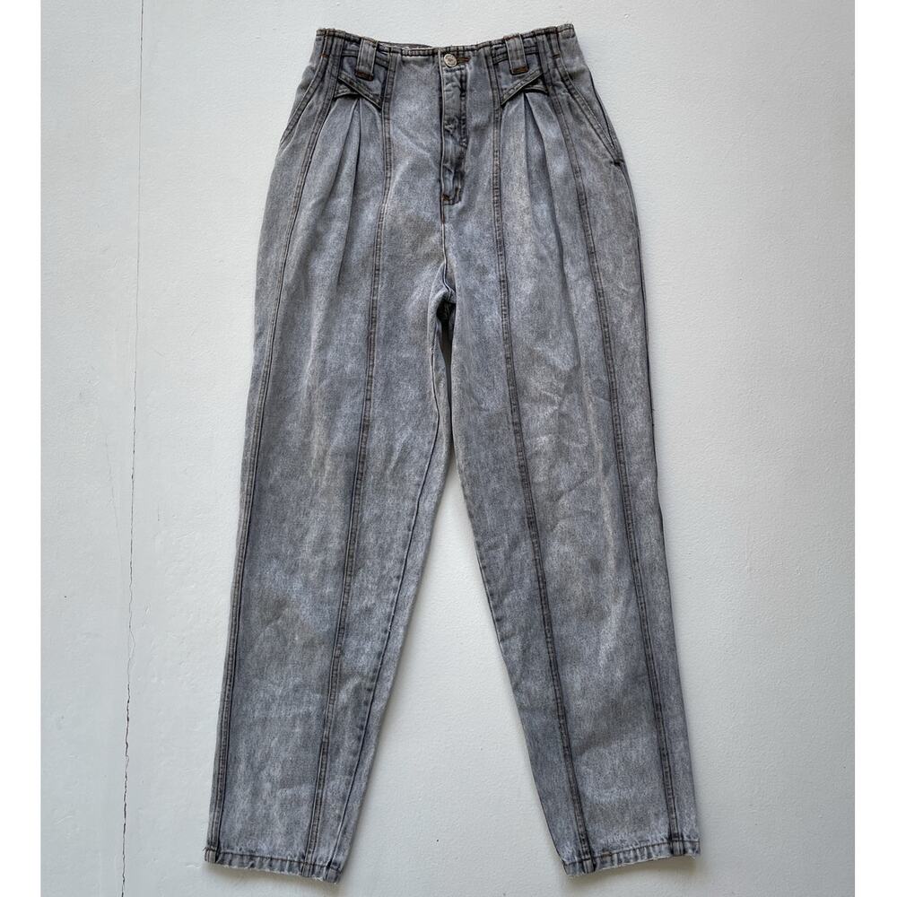 Vtg 80s Gray Acid Wash High Rise Denim Jeans / Sz 5 / Cotton / Retro Pleated